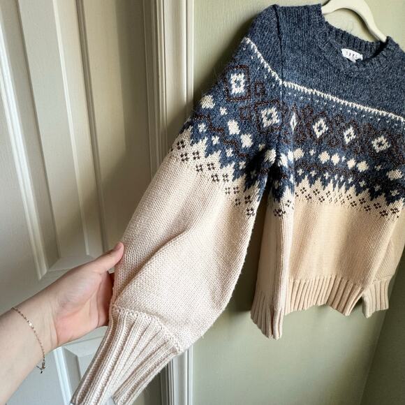 THML Fair Isle Color Block Navy Blue Cream Metallic Knit Sweater Sz L - Picture 5 of 8